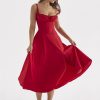 Red Strappy Tie-Up Bustier Midi Dress
