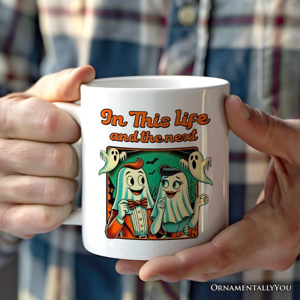 Retro Ghost Lovers Through Next Lives, Personalized Mug, Vintage Halloween Custom Gift for Couples Retro Ghost Lovers Through Next Lives, Personalized Mug, Vintage Halloween Custom Gift for Couples