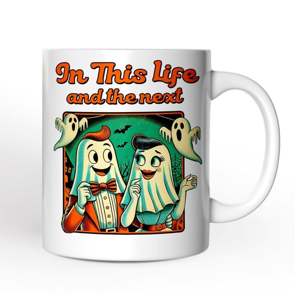 Retro Ghost Lovers Through Next Lives, Personalized Mug, Vintage Halloween Custom Gift for Couples Retro Ghost Lovers Through Next Lives, Personalized Mug, Vintage Halloween Custom Gift for Couples
