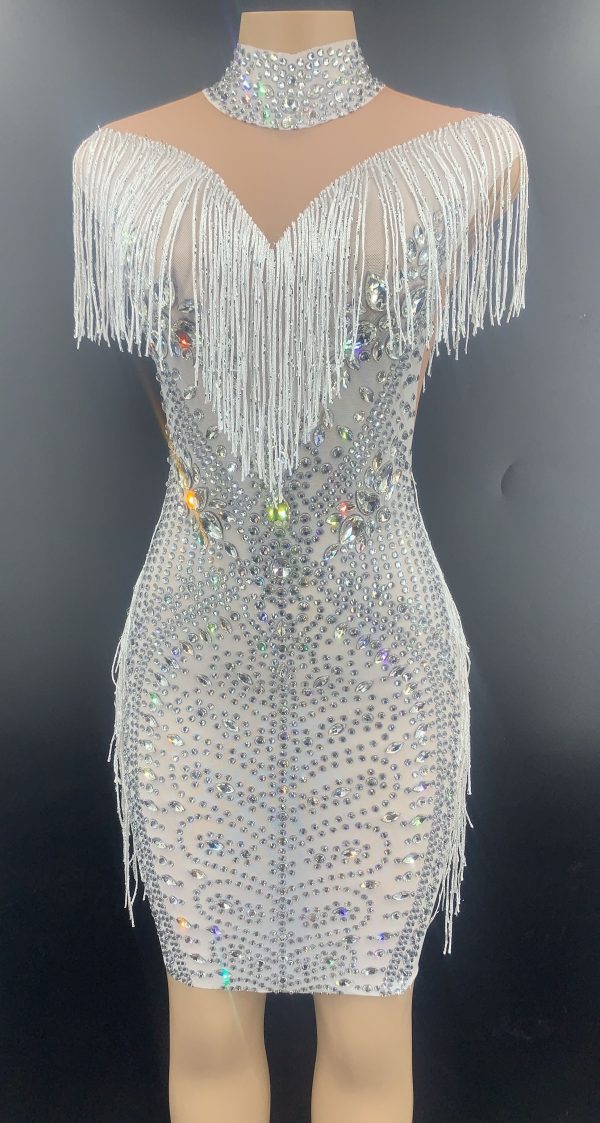 Rhinestone Tassel Mesh Mini Dresses Rhinestone Tassel Mesh Mini Dresses