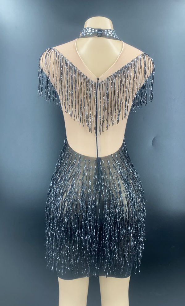 Rhinestone Tassel Mesh Mini Dresses Rhinestone Tassel Mesh Mini Dresses