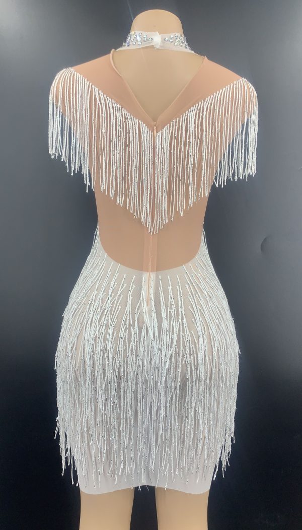 Rhinestone Tassel Mesh Mini Dresses Rhinestone Tassel Mesh Mini Dresses