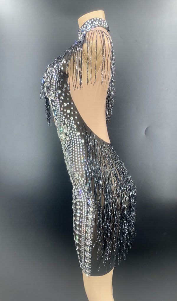 Rhinestone Tassel Mesh Mini Dresses Rhinestone Tassel Mesh Mini Dresses