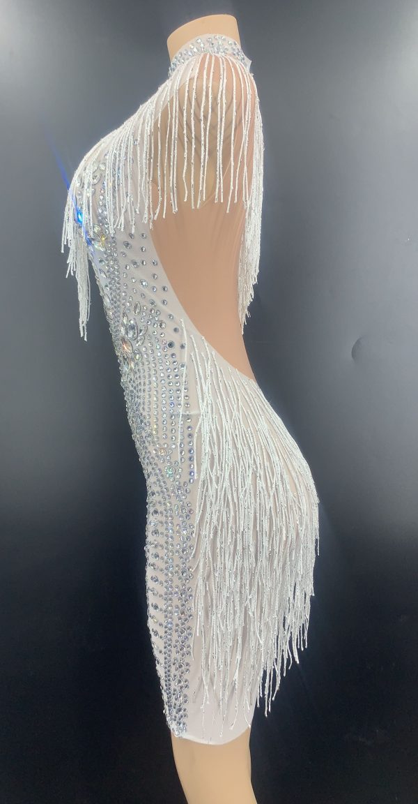 Rhinestone Tassel Mesh Mini Dresses Rhinestone Tassel Mesh Mini Dresses