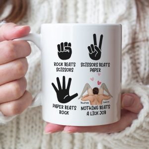Rock Beats Scissors Personalized Mug, Funny Gift For Couple