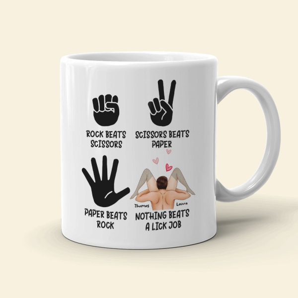 Rock Beats Scissors Personalized Mug, Funny Gift For Couple