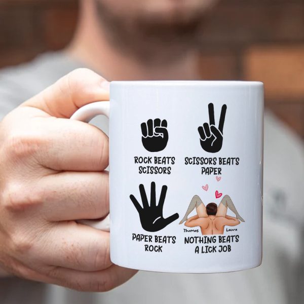 Rock Beats Scissors Personalized Mug, Funny Gift For Couple