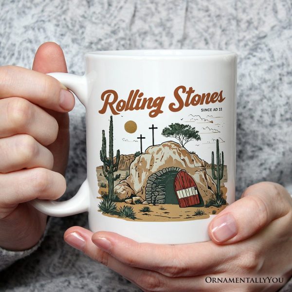 Rolling Stones Christian Personalized Mug, He is Risen Easter Gift with Custom Name Rolling Stones Christian Personalized Mug, He is Risen Easter Gift with Custom Name