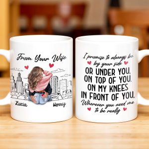Romantic Commitment Message With Couple And Cityscape - Personalized Custom Coffee Mug - CPL293_MG