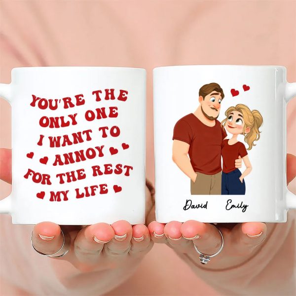Romantic Funny Ceramic Mug, Personalized Couple Design with Hearts, You're The Only One I Want To Annoy, Creative Gift for Couples Romantic Funny Ceramic Mug, Personalized Couple Design with Hearts, You're The Only One I Want To Annoy, Creative Gift for Couples