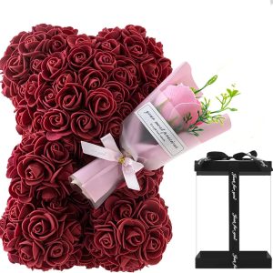 Rose Bear with Flower Bouquet 24cm