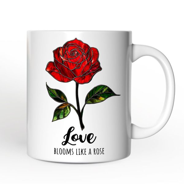 Rose Stained Glass Personalized Mug, Love Blooms Like a Rose Custom Name Gift Rose Stained Glass Personalized Mug, Love Blooms Like a Rose Custom Name Gift