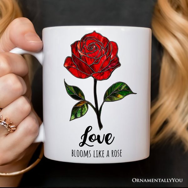 Rose Stained Glass Personalized Mug, Love Blooms Like a Rose Custom Name Gift Rose Stained Glass Personalized Mug, Love Blooms Like a Rose Custom Name Gift