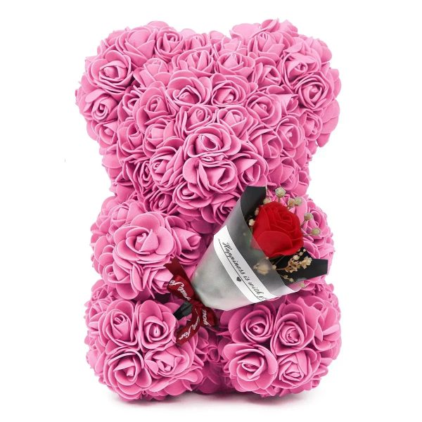 Rose Teddy Bear with Artificial Flowers – Romantic Gift for Girlfriend, Wife, or Mom