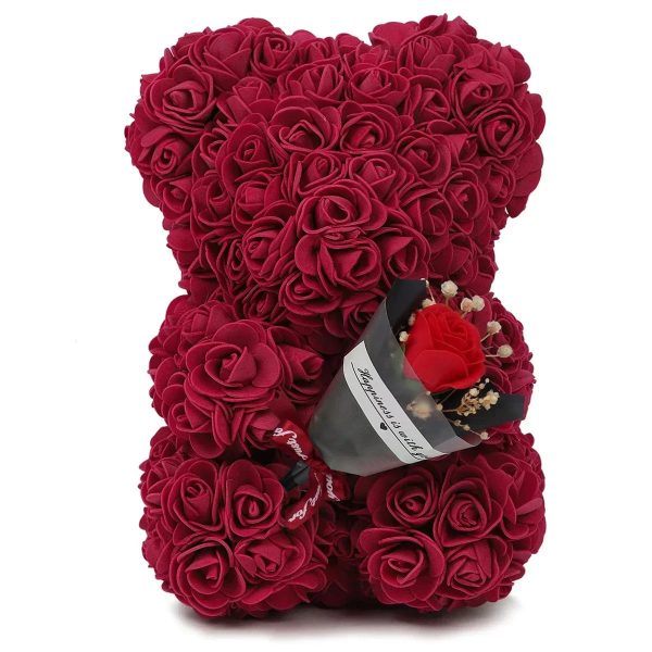 Rose Teddy Bear with Artificial Flowers – Romantic Gift for Girlfriend, Wife, or Mom
