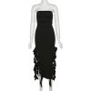 Ruffle Fringe Double Slit Tube Midi Dress Ruffle Fringe Double Slit Tube Midi Dress