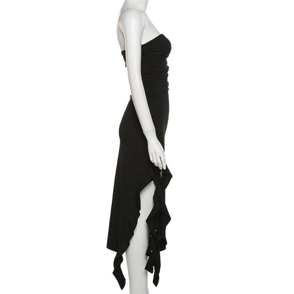 Ruffle Fringe Double Slit Tube Midi Dress Ruffle Fringe Double Slit Tube Midi Dress