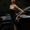 Ruffle Fringe Double Slit Tube Midi Dress Ruffle Fringe Double Slit Tube Midi Dress