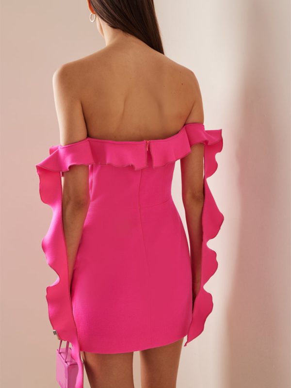 Ruffled Off Shoulder Sleeveless Bandage Mini Dress Ruffled Off Shoulder Sleeveless Bandage Mini Dress