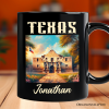 Rustic Texas State Alamo Personalized Mug, American Western Charm Gift and San Antonio Historical Souvenir with Custom Name