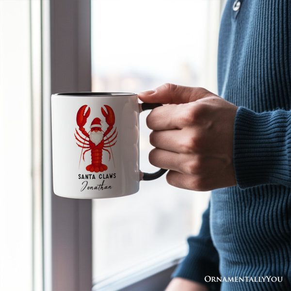 Santa Claws Lobster Personalized Mug, Funny Pun Coastal Christmas Holiday Gift with Custom Name Santa Claws Lobster Personalized Mug, Funny Pun Coastal Christmas Holiday Gift with Custom Name