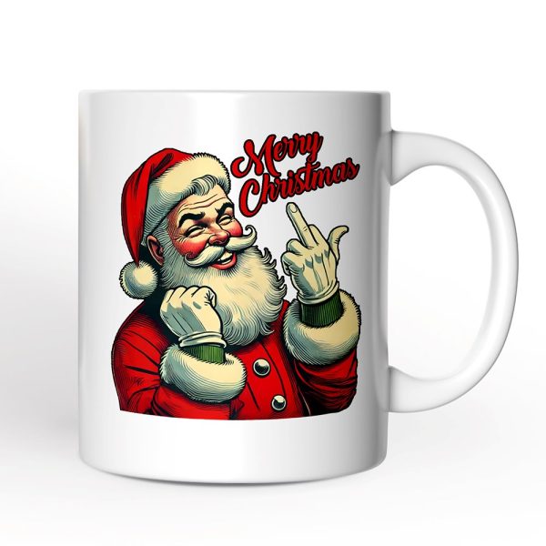 Santa Middle Finger Christmas Personalized Mug, Vintage Humorous Gift with Custom Name Santa Middle Finger Christmas Personalized Mug, Vintage Humorous Gift with Custom Name