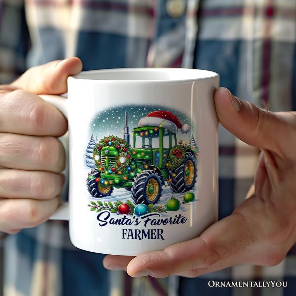 Santa's Favorite Farmer Personalized Mug, Christmas Green Tractor Gift with Custom Name Santa's Favorite Farmer Personalized Mug, Christmas Green Tractor Gift with Custom Name