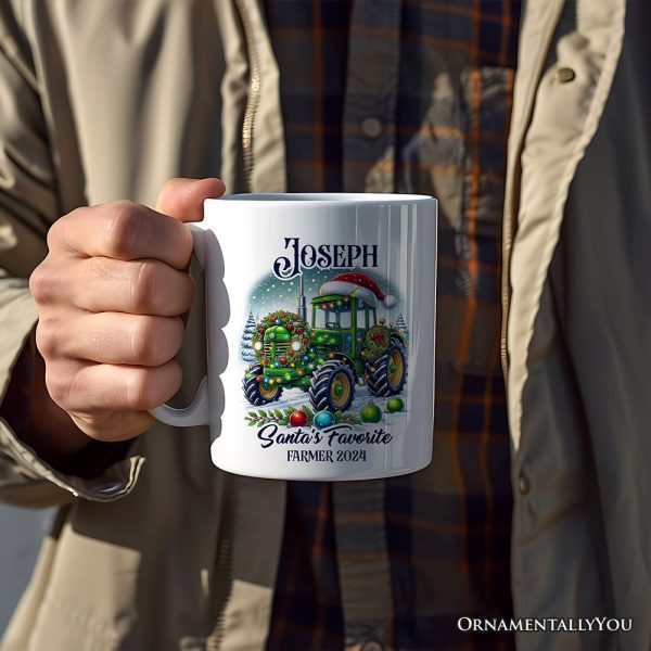 Santa's Favorite Farmer Personalized Mug, Christmas Green Tractor Gift with Custom Name Santa's Favorite Farmer Personalized Mug, Christmas Green Tractor Gift with Custom Name