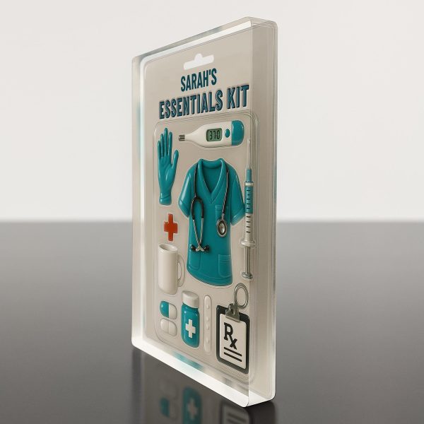 Sarah's Essentials Kit, Medical Scrubs, Stethoscope, Glove, Coffee Mug - Personalized Custom Acrylic Plaque - NUR001_RECA