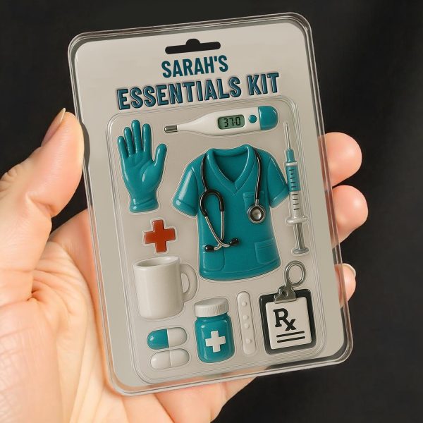 Sarah's Essentials Kit, Medical Scrubs, Stethoscope, Glove, Coffee Mug - Personalized Custom Acrylic Plaque - NUR001_RECA