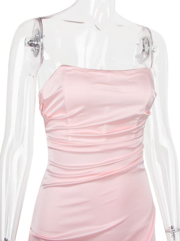Satin Draped Tube Mini Dress