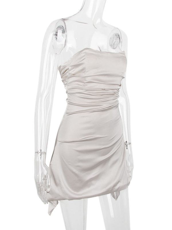 Satin Draped Tube Mini Dress
