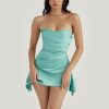 Satin Draped Tube Mini Dress
