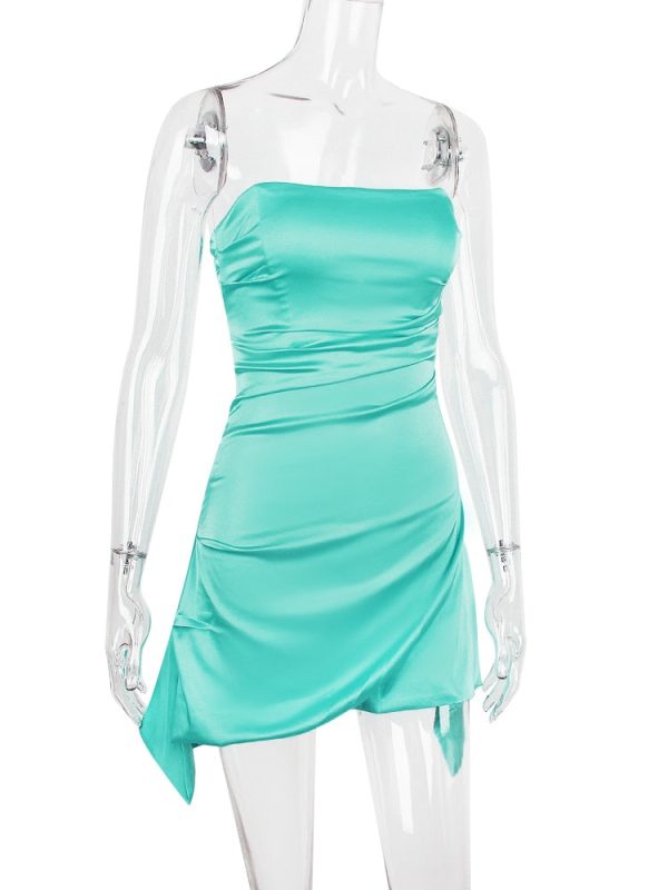 Satin Draped Tube Mini Dress