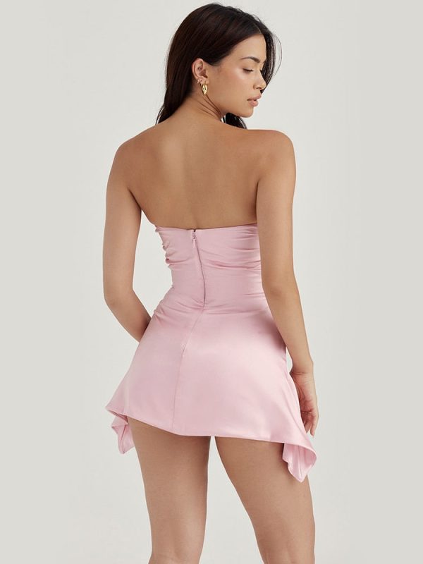 Satin Draped Tube Mini Dress