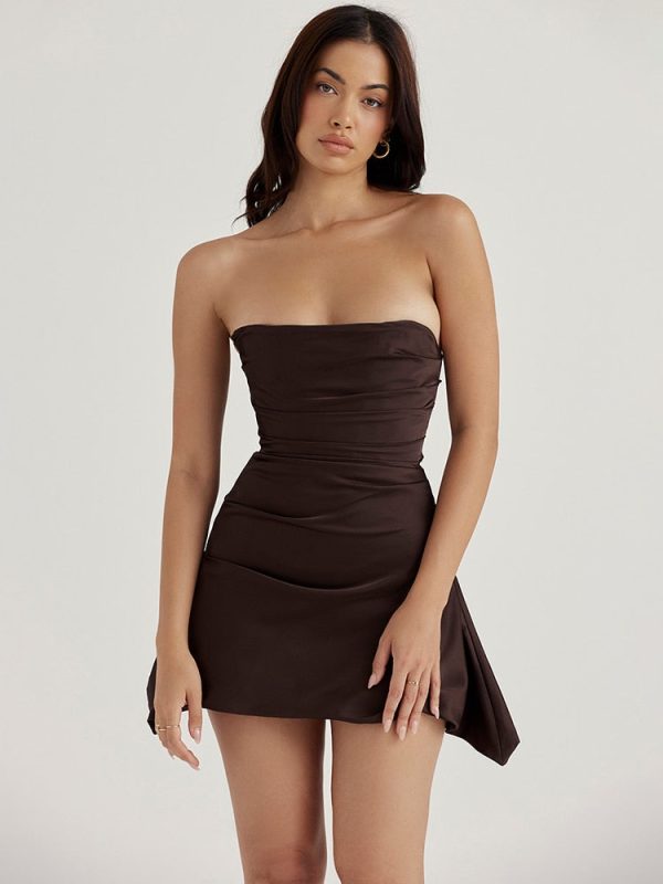 Satin Draped Tube Mini Dress