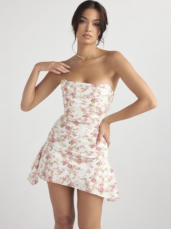 Satin Draped Tube Mini Dress