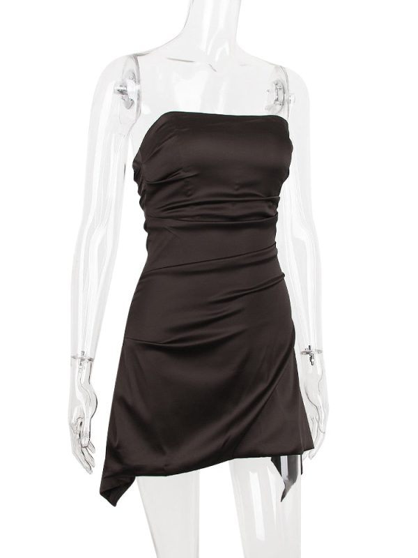 Satin Draped Tube Mini Dress