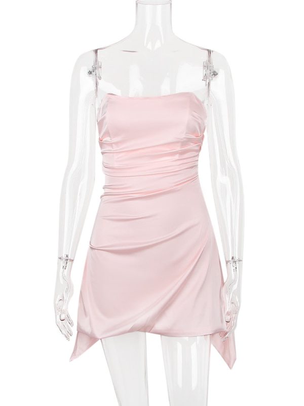 Satin Draped Tube Mini Dress