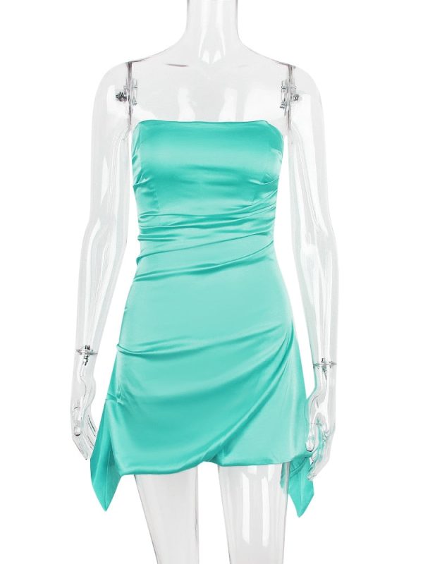 Satin Draped Tube Mini Dress