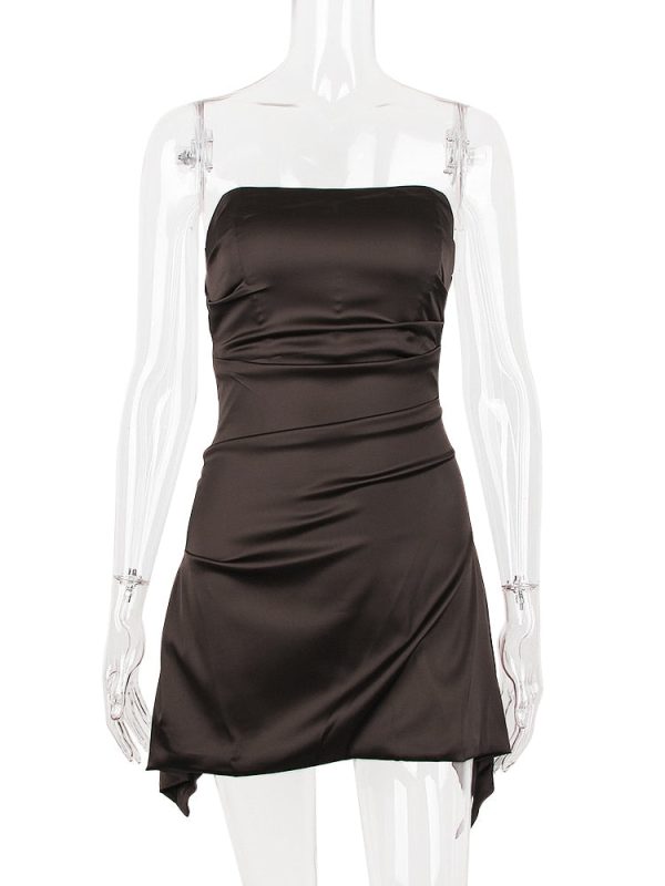Satin Draped Tube Mini Dress