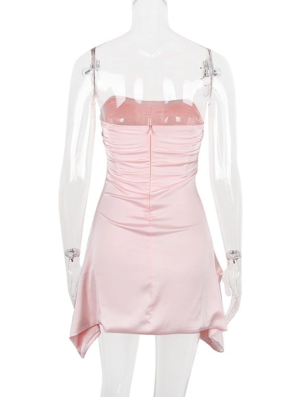 Satin Draped Tube Mini Dress