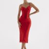 Satin Lace Trim Corset Midi Dress Satin Lace Trim Corset Midi Dress