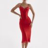 Satin Lace Trim Corset Midi Dress Satin Lace Trim Corset Midi Dress