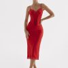 Satin Lace Trim Corset Midi Dress Satin Lace Trim Corset Midi Dress