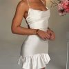 Satin Lace Up Back Asymmetric Frilled Hem Mini Dress Satin Lace Up Back Asymmetric Frilled Hem Mini Dress