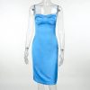 Satin Spaghetti Strap Sleeveless Backless Midi Dresses