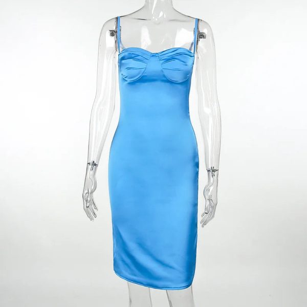 Satin Spaghetti Strap Sleeveless Backless Midi Dresses