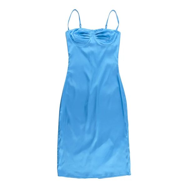 Satin Spaghetti Strap Sleeveless Backless Midi Dresses