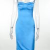 Satin Spaghetti Strap Sleeveless Backless Midi Dresses